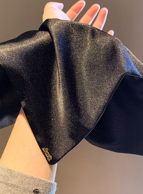 气质简约黑色缎面方巾大肠发圈女高级感慵懒风超大头饰方形发绳