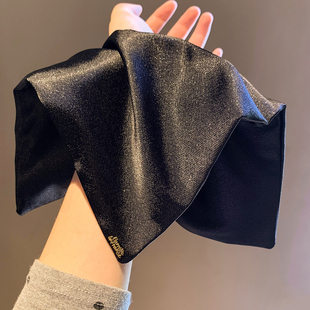 气质简约黑色缎面方巾大肠发圈女高级感慵懒风超大头饰方形发绳