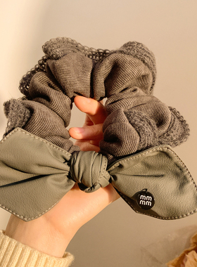 气质灰色蝴蝶结针织大肠发圈女韩系复古小众头绳秋冬发饰扎头发