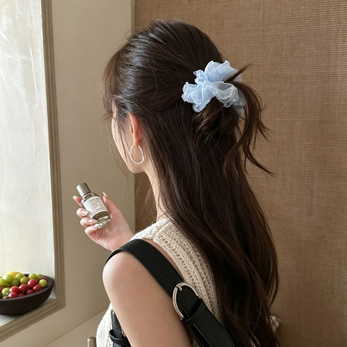 夏季天蓝色网纱小肠发圈精致韩系