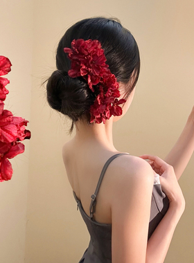 千恋万花~氛围感红色花朵发簪发钗汉服配饰发饰头饰订婚新娘头花