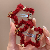 红色小马星星针织发夹女高级感复古新年头饰碎发刘海夹本命年2026