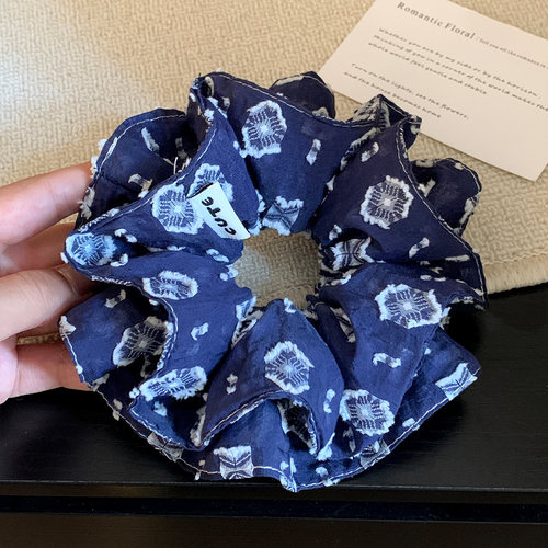 韩系小众设计藏青色双层大肠发圈