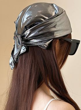 美式辣妹风银色包头三角头巾女千禧Y2K高级感大方巾街头风潮丝巾