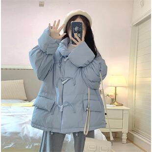 东大门韩版牛角扣小个子羽绒棉服女短款纯色棉衣甜美面包服外套