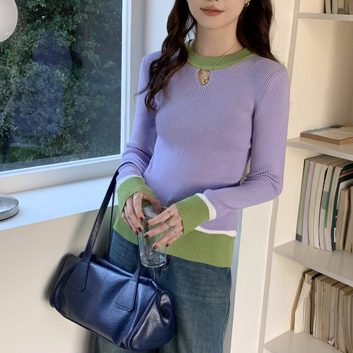 theWangs多巴胺穿搭气质短款针织衫打底衫女秋冬季套头上衣小个子