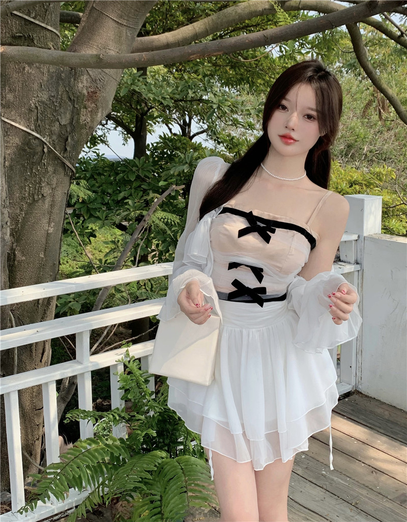 实价实拍~小个子套装女雪纺开衫吊带半身裙短裙三件套