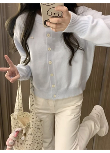 早秋浅蓝色针织衫开衫秋季新款女装穿搭上衣外搭女士毛衣外套