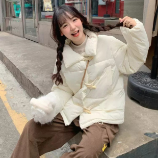 冬季新款棉服女牛角扣短款韩版宽松学院风可爱学生棉衣小个子外套