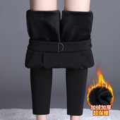 子女秋冬外穿黑色加厚打底长裤 女士大码 女裤 加绒裤 高腰显瘦妈妈裤