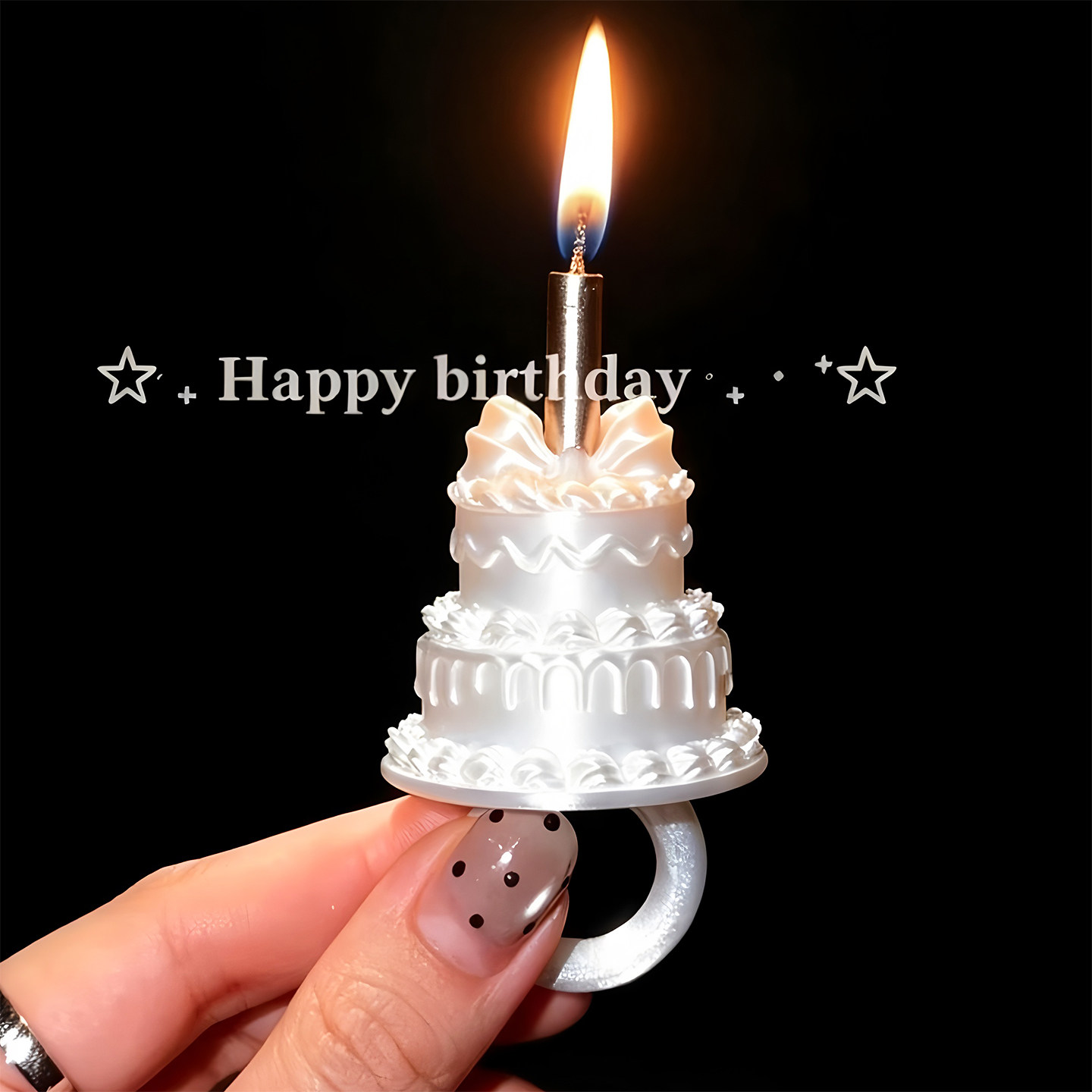 蛋糕蜡烛戒指ins风创意生日装饰戒指3d打印拍照出片神器小众首饰