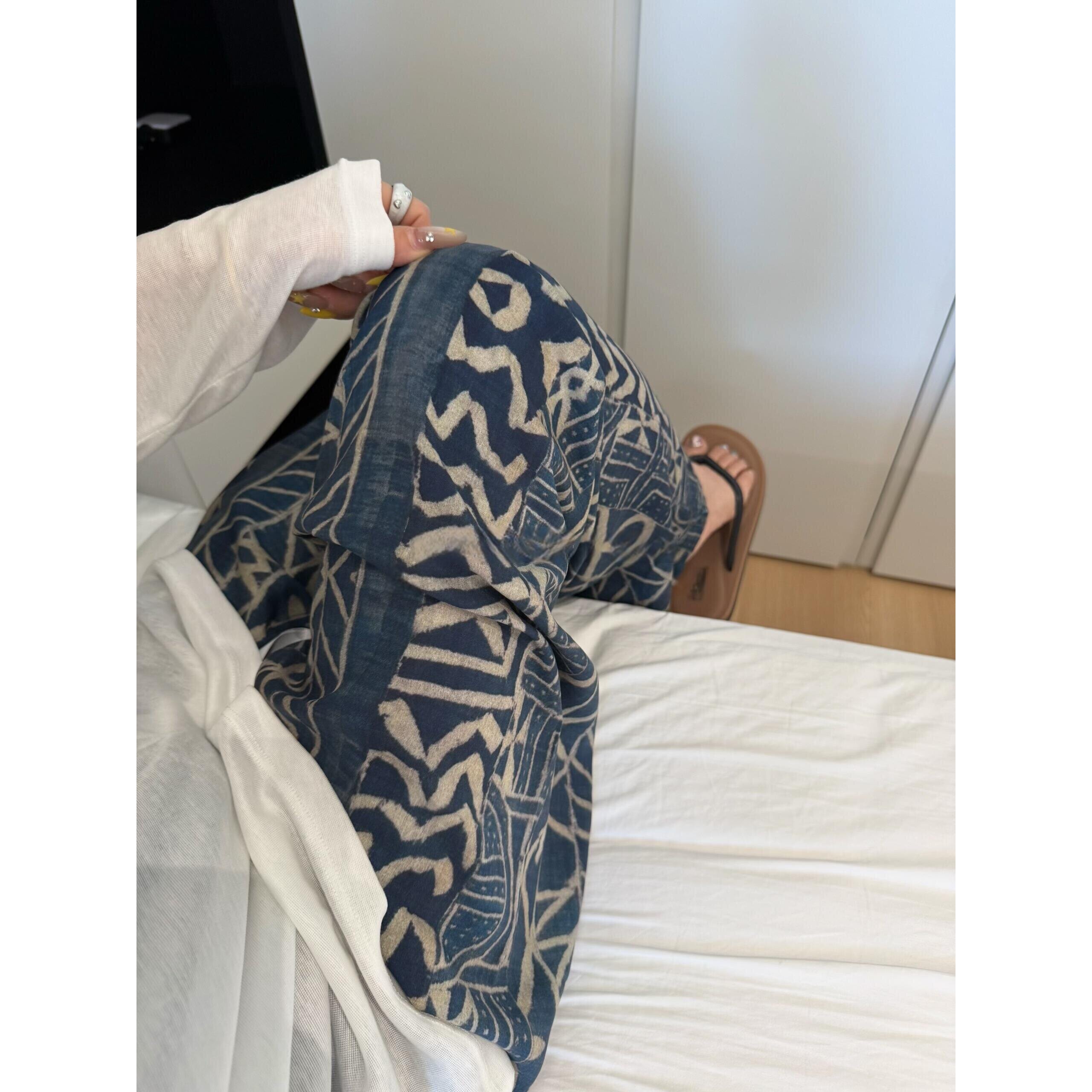 垂感棉绸裤子休闲家居睡裤宽松阔腿裤遛弯裤夏日凉凉裤女防蚊裤