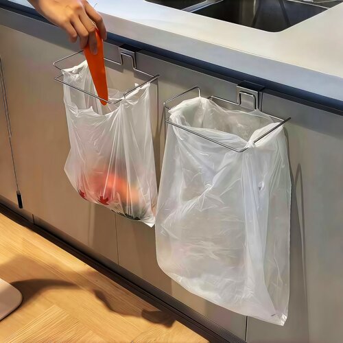 不锈钢垃圾架厨房卫生间垃圾桶橱柜门挂架挂钩免打孔塑料袋支架子