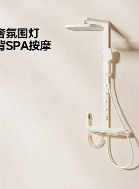 陶谷 带腰喷恒温花洒套装 家用极简风奶油风白色沐浴淋浴器80086