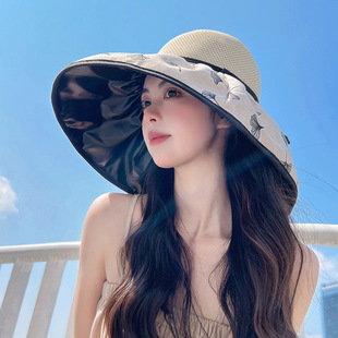 夏季 大沿帽黑膠防紫外線透氣可折疊遮陽帽uv太陽帽子 防曬帽女韓版