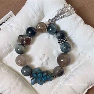 不退换！天然水晶灰月光金发晶幽灵多宝生辰手串高端手链手串定制