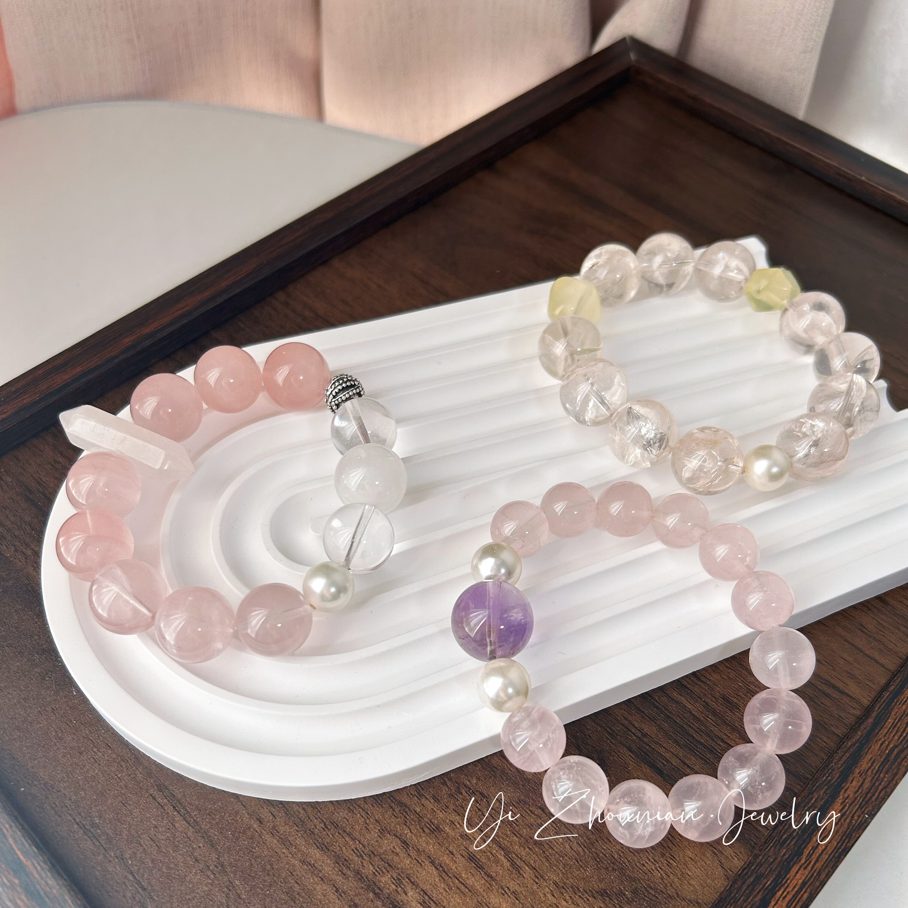 粉粉嫩嫩原创设计天然粉水晶紫水晶手串水晶手链送闺蜜甜美日常