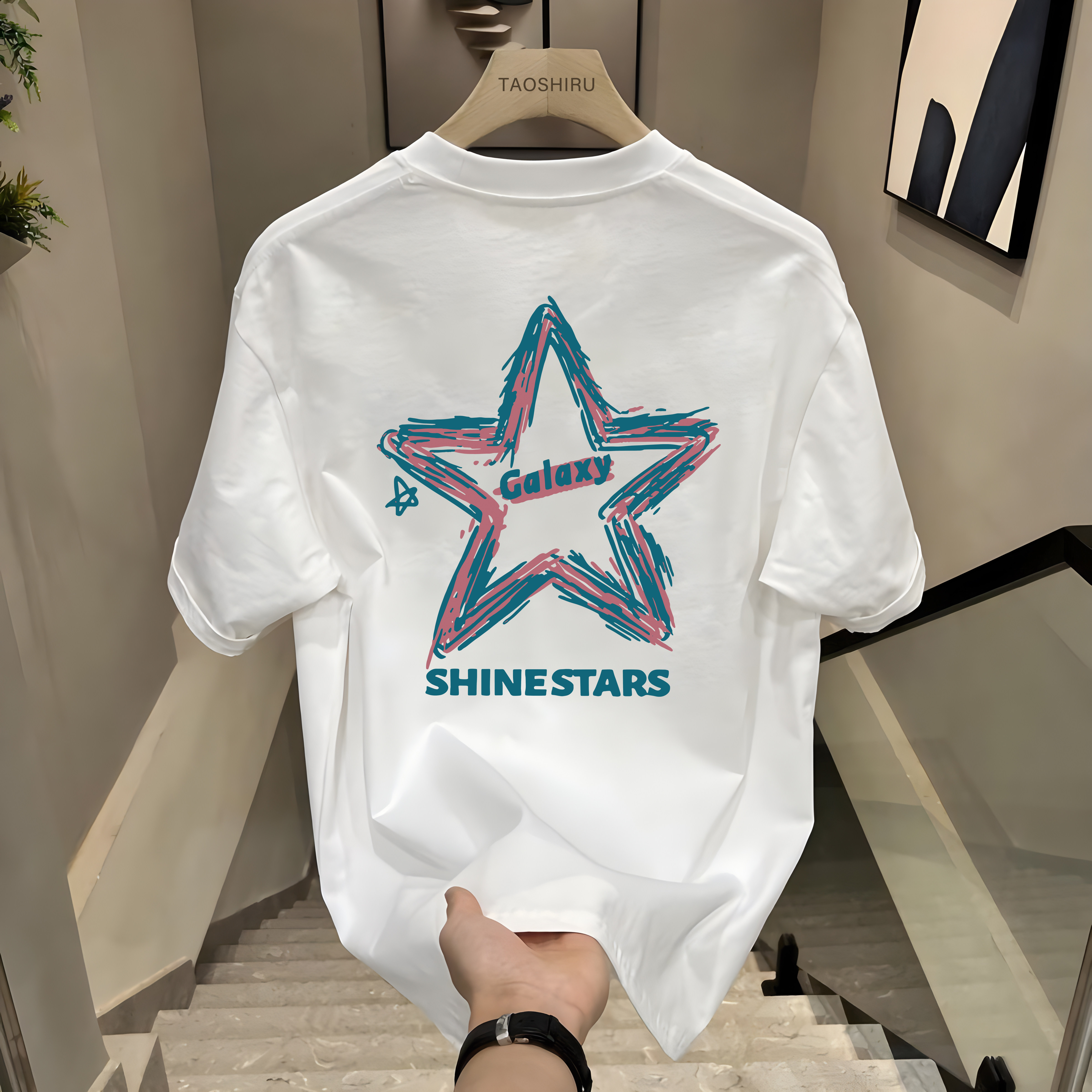 星星印花重磅纯棉短袖情侣T恤