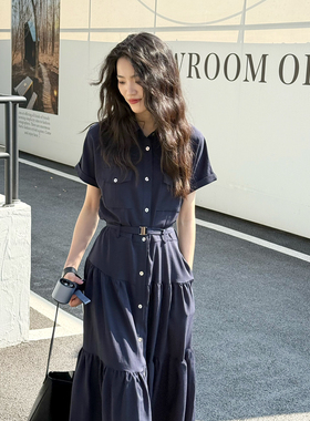 一匠法式复古翻领短袖连衣裙女2026早春新款精致显瘦气质衬衣裙子