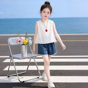 女童夏日娃娃衫套装2026新款女孩大童韩系穿搭儿童超好看牛仔短裤