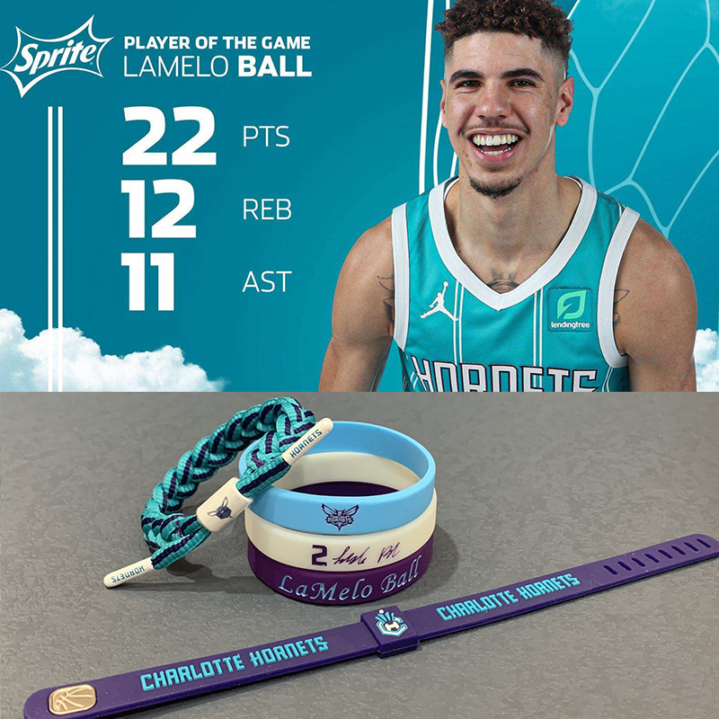 nba黄蜂队拉梅洛鲍尔三球手环篮球硅胶发光签名运动2号球迷腕带