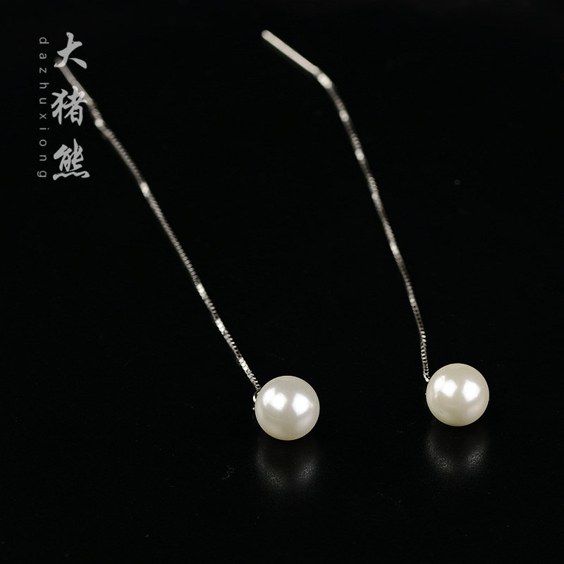大猪熊 925纯银首饰珍珠耳线耳线