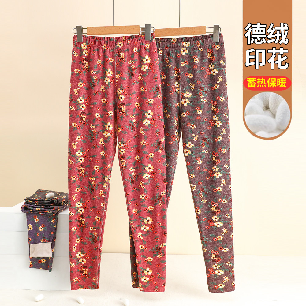 印花德绒保暖裤女无痕秋裤