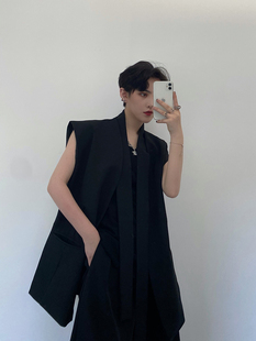 EVERDANA山本简约设计风时髦马甲无领外套高级感西服外套男女情侣