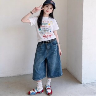 儿童牛仔裤夏装女大童韩版宽松个性老爹裤童装夏季女童潮酷哈伦裤