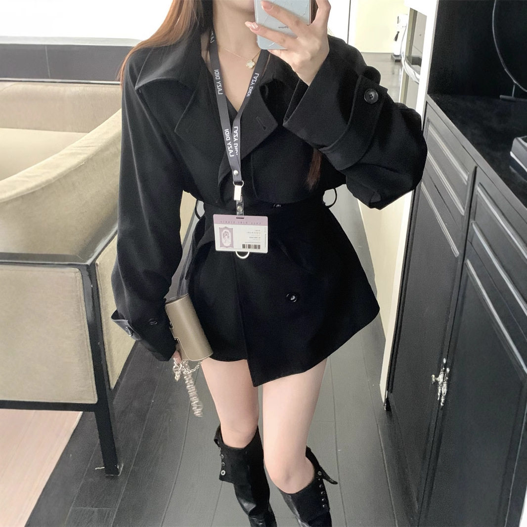 大码女装胖mm简约通勤休闲韩系短款风衣外套收腰上衣