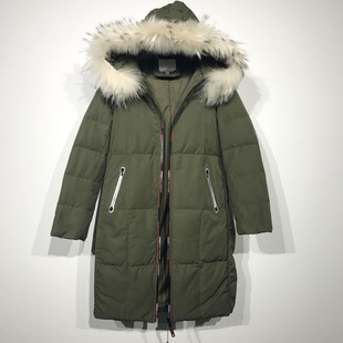 潮系列 D90369 时尚真毛领长款羽绒服品牌女装折扣颦