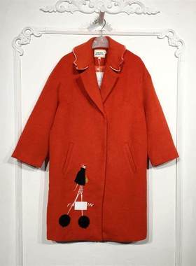 潮系列 8024S135 时尚长款毛呢外套品牌女装折扣颦