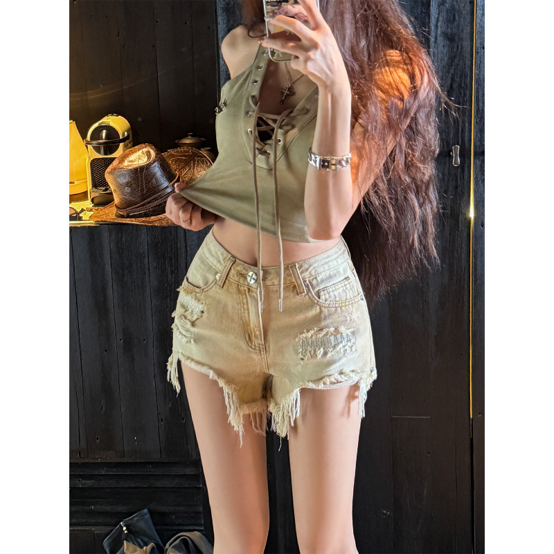 郑小亮辣妹高腰个性牛仔短裤女2026夏季薄款修身不规则毛边热裤潮