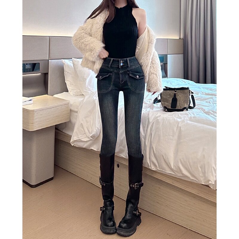 辣妹高腰小脚牛仔裤女休闲2026秋季新款修身显瘦弹力紧身铅笔裤潮