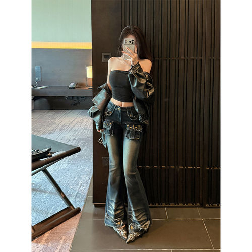 郑小亮辣妹低腰修身微喇叭牛仔裤女2026年秋季新款口袋设计马蹄裤