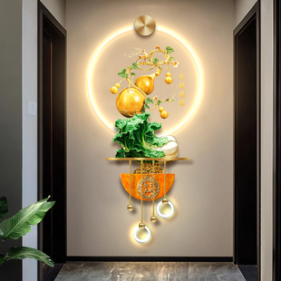 入户玄关发光装 过道走廊尽头白菜壁画 饰画葫芦LED带灯挂画新中式