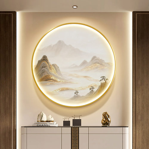 qicho玄关新中式定制金山发光画