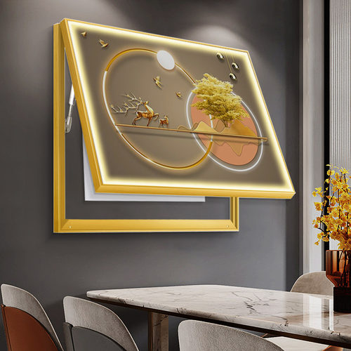 新款带灯发光电表箱装饰画轻奢餐厅免打孔壁画电闸开关盒遮挡挂画