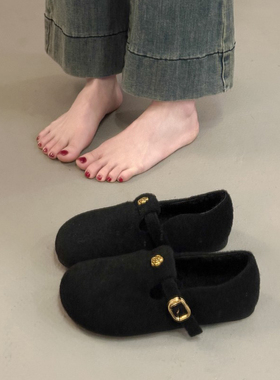 法式灰色毛毡玛丽珍毛毛鞋女2025新款冬季软底内增高加绒勃肯棉鞋