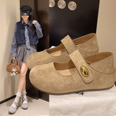 女2026新款 子复古奶奶豆豆鞋 春秋季 平底玛丽珍女鞋 单鞋 黄色勃肯鞋