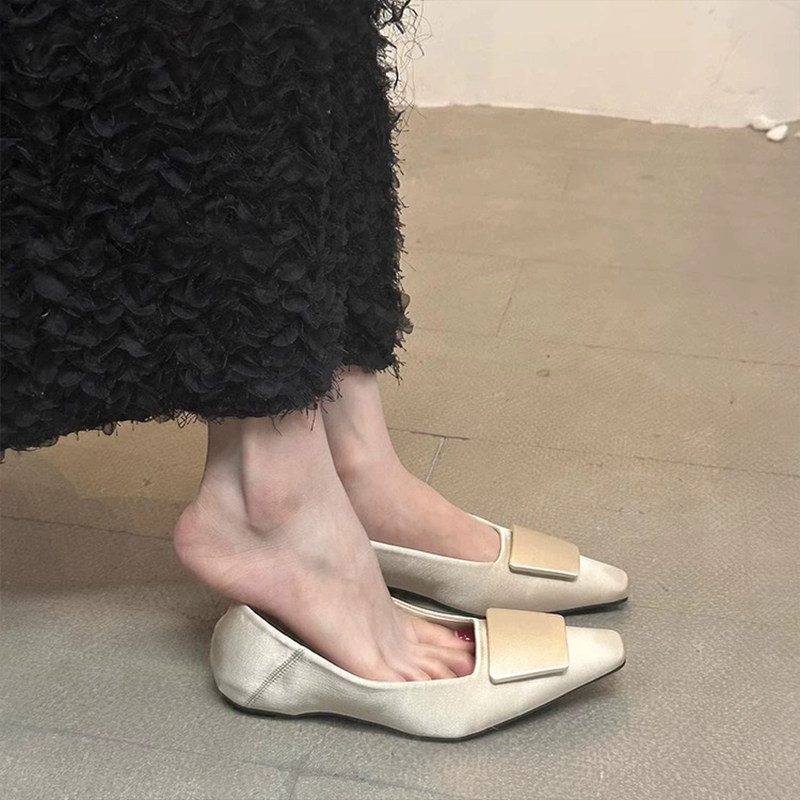 内增高3CM方头单鞋女2025春夏新款配裙子平底缎面方扣通勤奶奶鞋,女鞋,浅口单鞋,淘宝优惠券,粉丝福利购,淘宝优惠卷