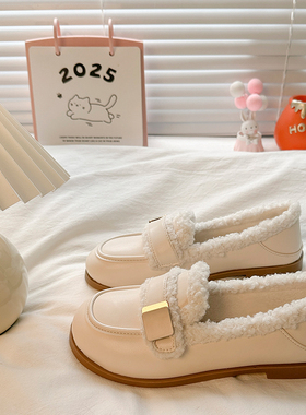 晚晚温柔风豆豆鞋女2025年秋冬季新款平底法式加绒保暖小皮鞋单鞋