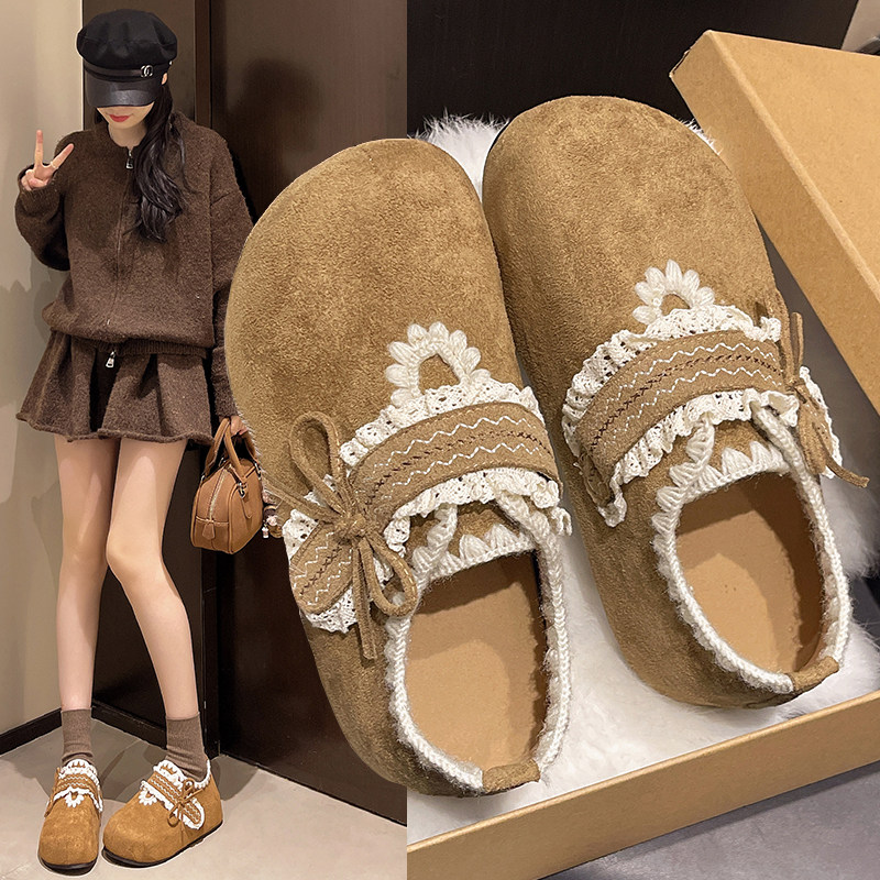 勃肯鞋女款春季2026新款休闲蕾丝花边蝴蝶结单鞋棕色圆头百搭鞋,女鞋,勃肯鞋/软木鞋,淘宝优惠券,粉丝福利购,淘宝优惠卷