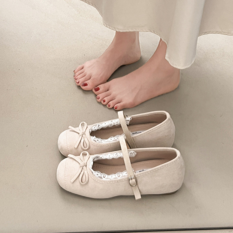 甜美花边蝴蝶结圆头复古平底小皮鞋女时尚百搭配裙子浅口玛丽珍鞋,女鞋,时尚芭蕾鞋,淘宝优惠券,粉丝福利购,淘宝优惠卷