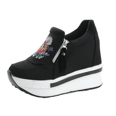 高帮帆布鞋女内增高松糕底厚底