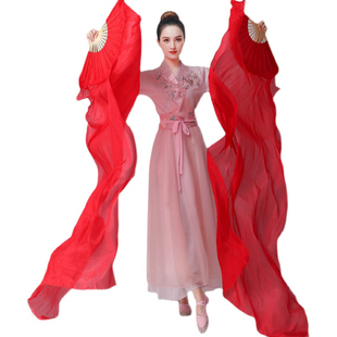 真丝长绸舞蹈扇中国红长绸扇舞台表演广场舞秧歌舞扇子长绸舞蹈扇