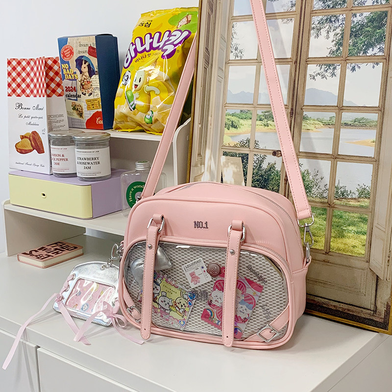 学院可爱JK少女简约百搭透明日系小众学生单肩斜挎包吧唧双肩痛包