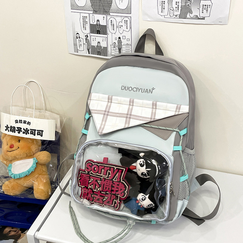 森系时光日系二次元娃包吧唧包透明痛包双肩包大容量可爱学生书包