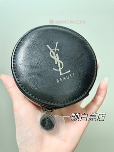黑色YSL圣罗兰皮革气垫包零钱包收纳包带拉链杨树林迷你耳机包