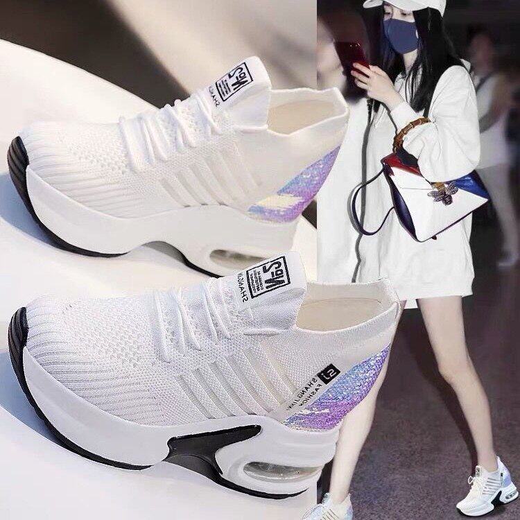 夏季厚底松糕底内增高针织镂空系带老爹小白鞋超高跟女士软底单鞋在类目 女鞋, 低帮鞋中 - 来自Buy2taobao.com提供专业的淘宝代购服务